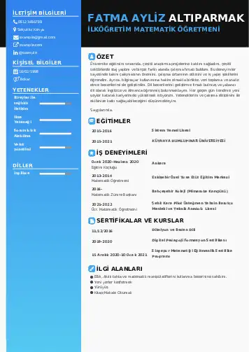Matematik Öğretmeni Cv Örnekleri cv indir